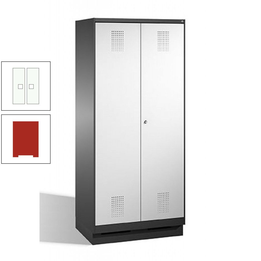 Doppel-Spind, Doppeltüren, Garderobenschrank mit Sockel, 2 Abteile a 400 mm, Korpus anthrazitgrau, Tür anthrazitgrau, 1.800 x 800 x 500 mm (HxBxT)