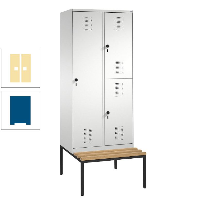 Garderobenschrank, Spind ein- und doppelstöckig Sitzbank, 2 Abteile, 3 Fächer, 2.090 x 800 x 500 mm (HxBxT), Front anthrazitgrau, Korpus anthrazitgrau
