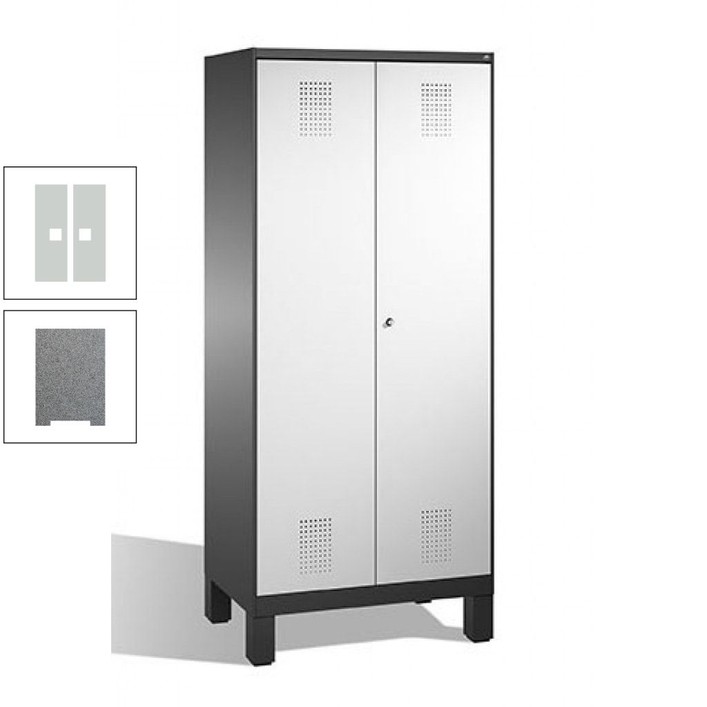 Mehrzweckschrank, Doppeltüren, auf Füßen, 2 Abteile a 400 mm, Korpus anthrazitgrau, Tür anthrazitgrau, 1.850 x 800 x 500 mm (HxBxT)
