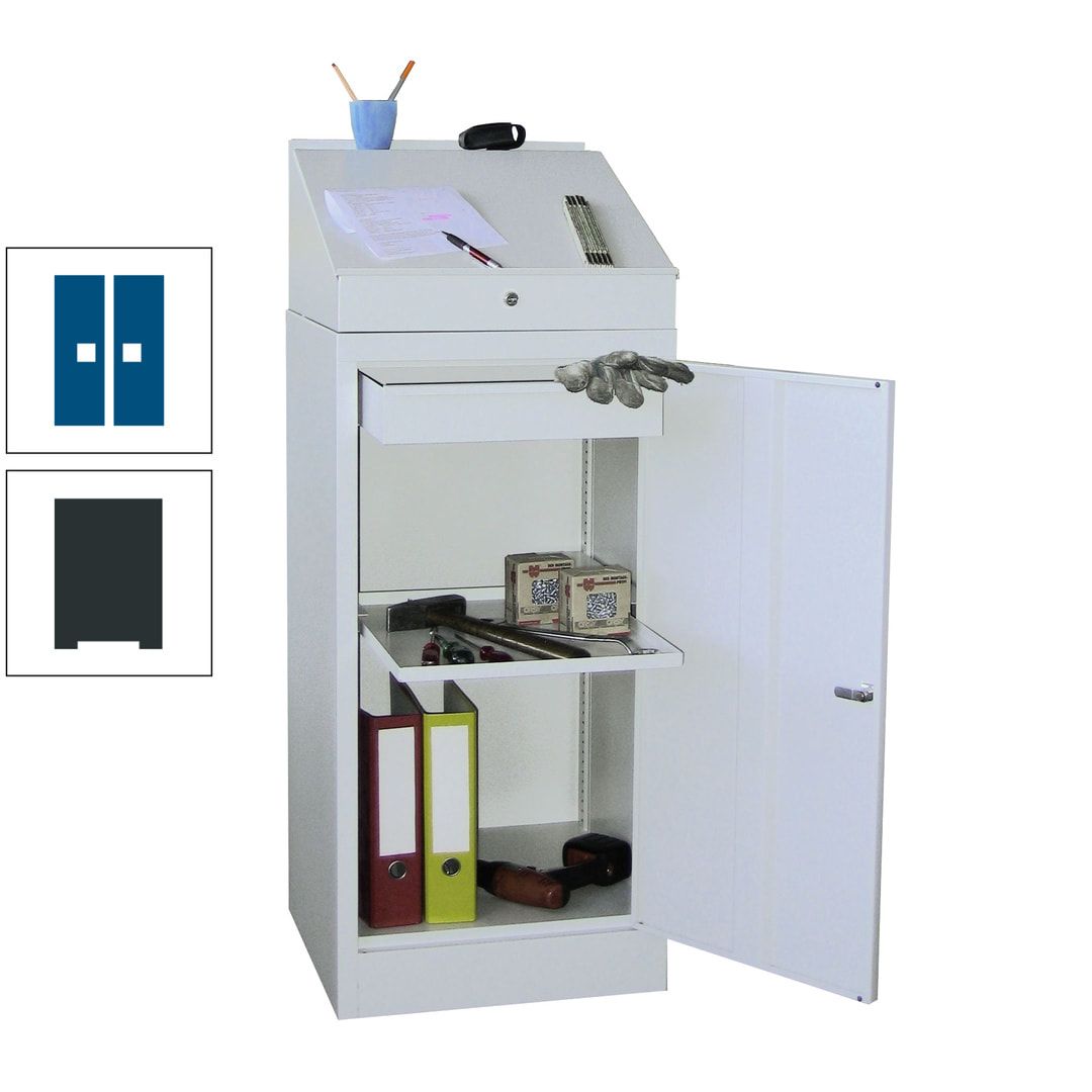 Stehpult mit Schrank - Vollblechtür - Zylinderschloss - 1 Einlegeboden, 1 Schublade - 1.270x500x500 mm (HxBxT) - anthrazitgrau
