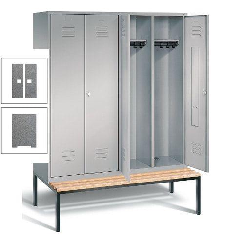 Doppel-Spindschrank, Buche Sitzbank untergebaut, 4 Abteile a 400 mm, Korpus lichtgrau, Tür anthrazitgrau, 2.090 x 1.590 x 815 mm (HxBxT)