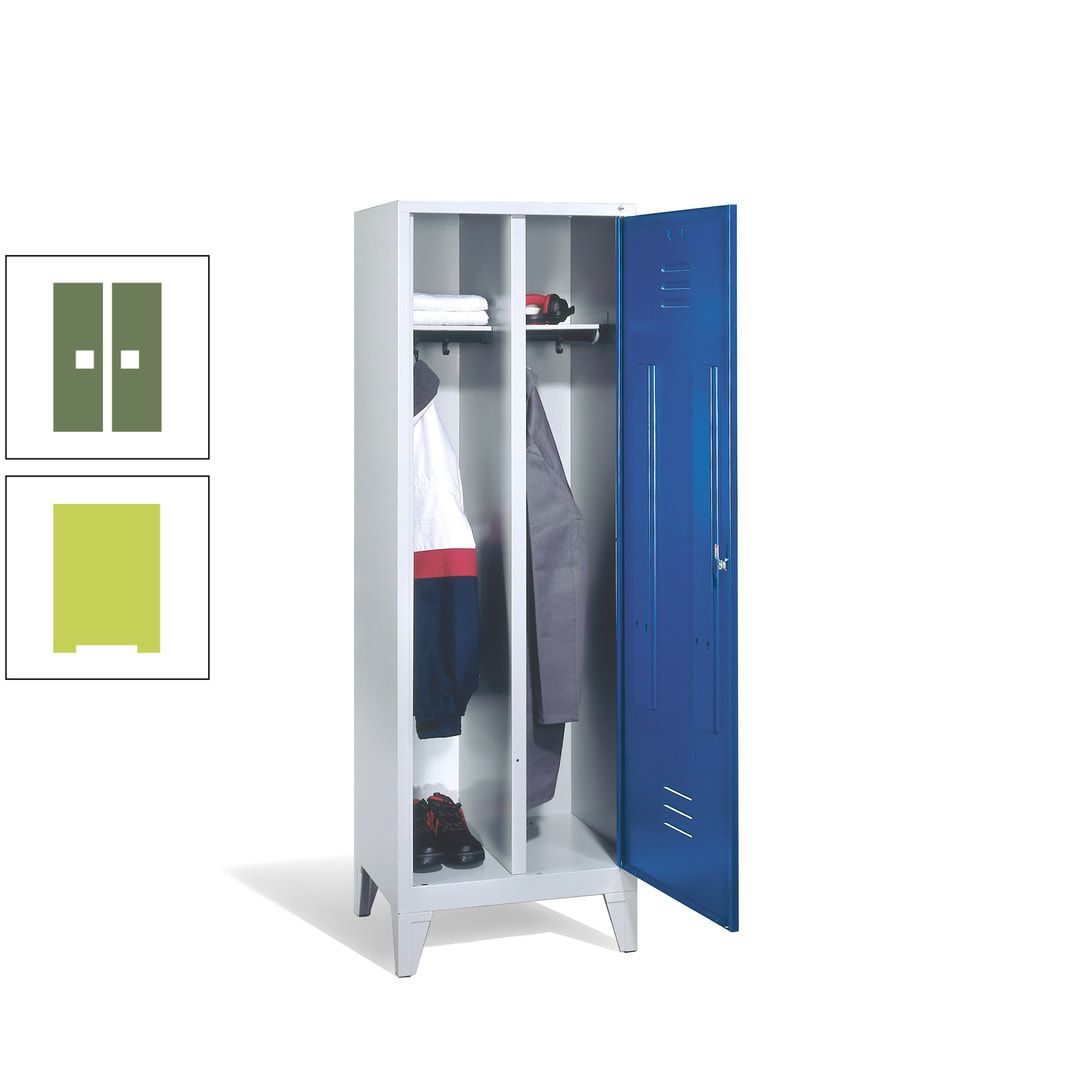 Doppel-Spind mit Großtür, Garderobenschrank mit Füßen, 2 Abteile a 300 mm, Korpus anthrazitgrau, Tür anthrazitgrau, 1.850 x 610 x 500 mm (HxBxT)