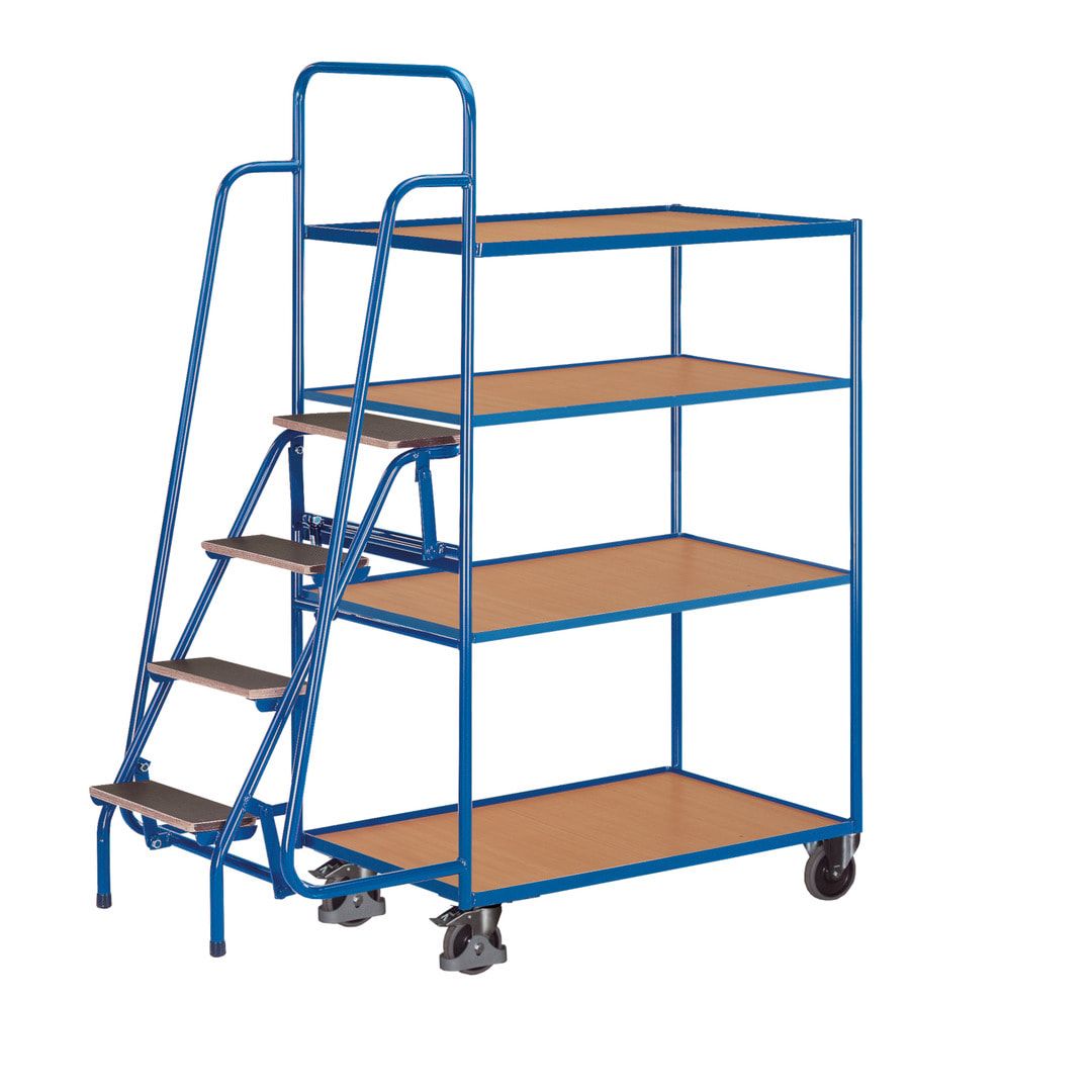 Kommissionierwagen mit Trittstufen - Traglast 250 kg - Ladefläche 990 x 595 mm (BxT) - Mit 3 Böden