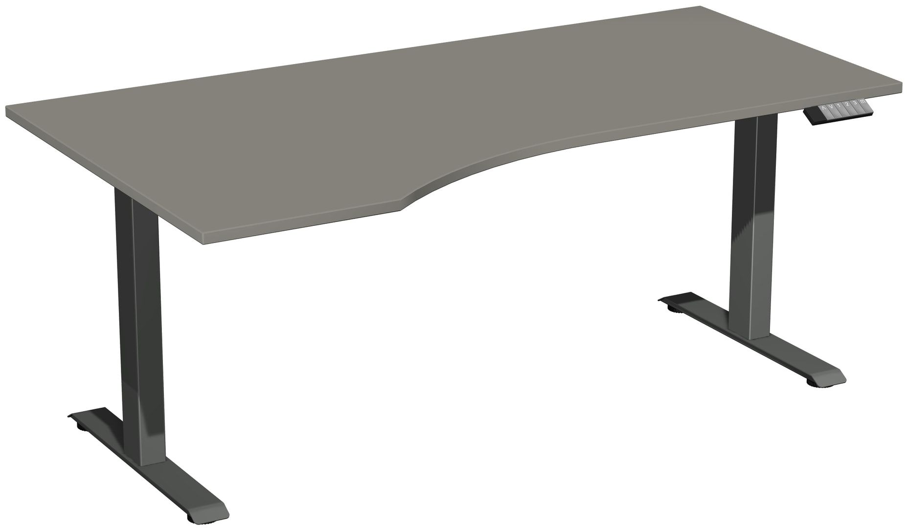 Eckschreibtisch, Ecke links, Elevate Basic, elektronisch höhenverstellbar, 730 - 1.230 x 1.800 x 1.000 mm (HxBxT), Gestell anthrazit, Dekor Ahorn
