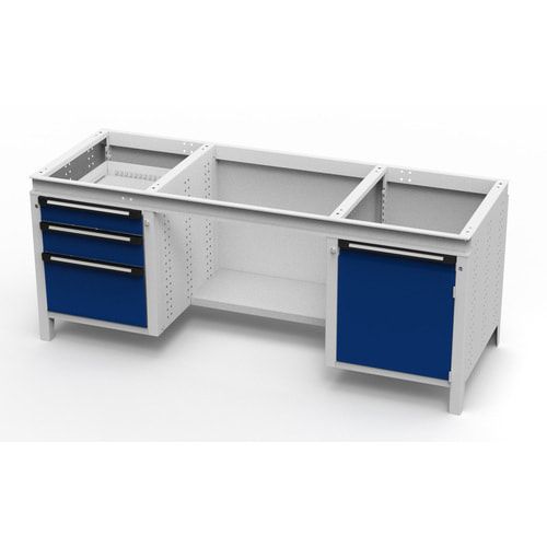 OTTOKIND Werkbank - bündige Arbeitsplatte - 850 x 1.695 x 750 mm (HxBxT) - 3 Schubladen - 1 Schrank - lichtgrau