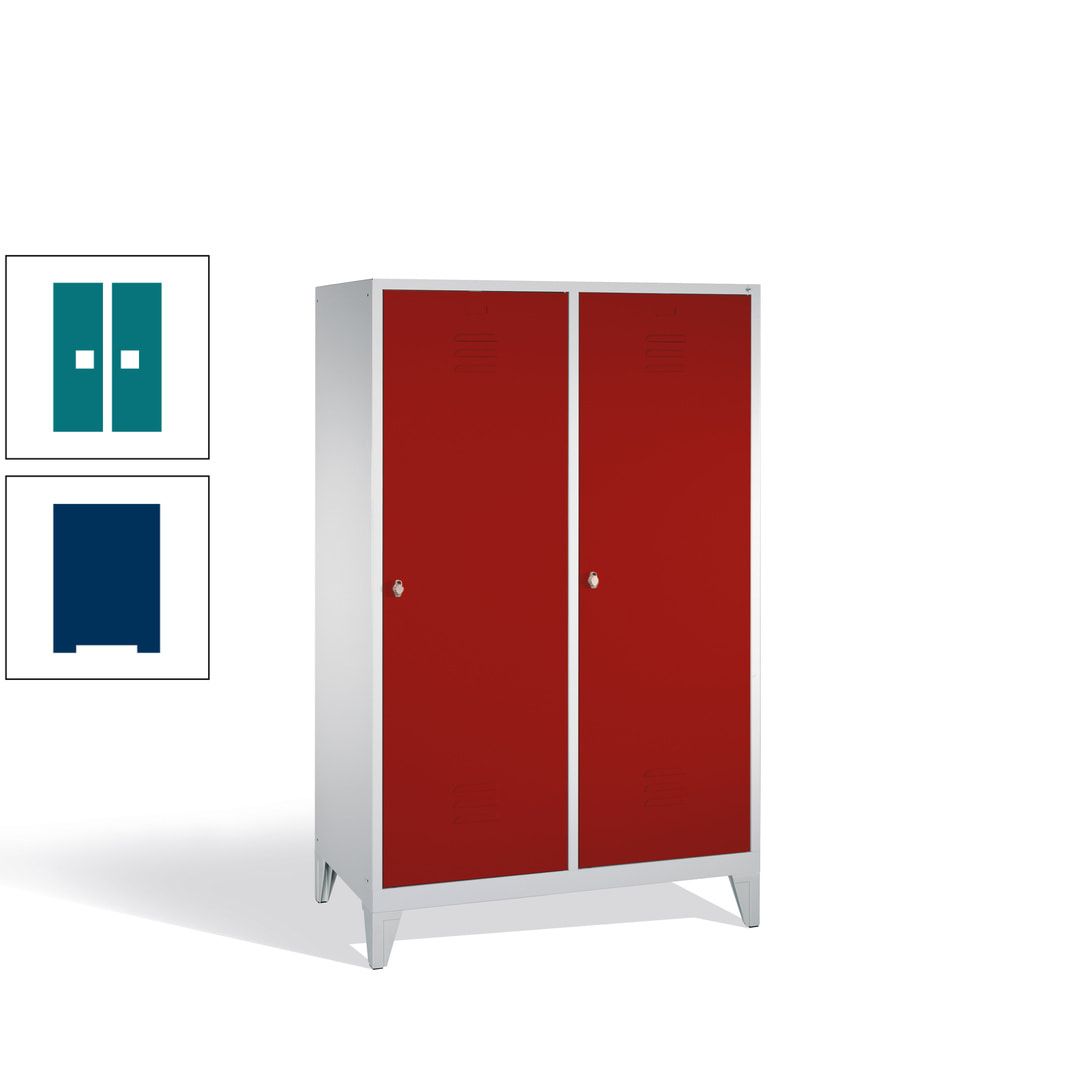 Doppel-Spind mit 2 Großtüren, Garderobenschrank mit Füßen, 4 Abteile a 300 mm, Korpus anthrazitgrau, Tür anthrazitgrau, 1.850 x 1.190 x 500 mm (HxBxT)
