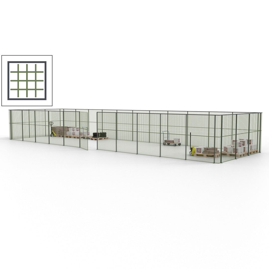Maschinen Schutzgitter - Hallentrennwand - Sicherheitszaun - Tür - 42 m - 2.200 x 16.900 x 4.900 mm (HxBxT) - enzianblau