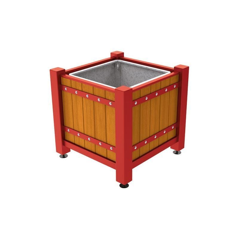 Pflanzbehälter, Pflanzgefäß, verzinkt, Eichenholzverkleidung, innen feuerverzinkt mit Verladungsgriffen , 855 x 880 x 880 mm(HxBxT), enzianblau