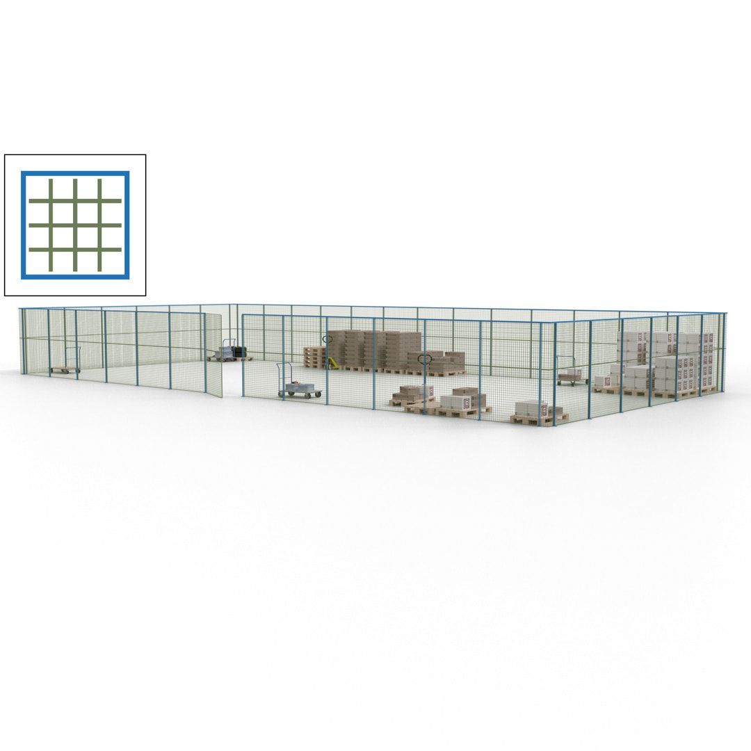 Maschinen Schutzgitter - Hallentrennwand - Sicherheitszaun - Tür - 57 m - 2.200 x 19.900 x 9.400 mm (HxBxT) - enzianblau