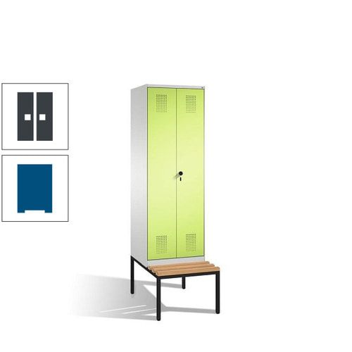 Doppel-Spind, Garderobenschrank, Buche Sitzbank untergebaut, 2 Abteile a 300 mm, Korpus anthrazitgrau, Tür anthrazitgrau, 2.090 x 600 x 815 mm (HxBxT)