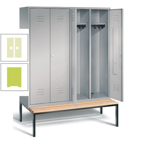 Doppel-Spindschrank, Buche Sitzbank untergebaut, 4 Abteile a 400 mm, Korpus lichtgrau, Tür anthrazitgrau, 2.090 x 1.590 x 815 mm (HxBxT)