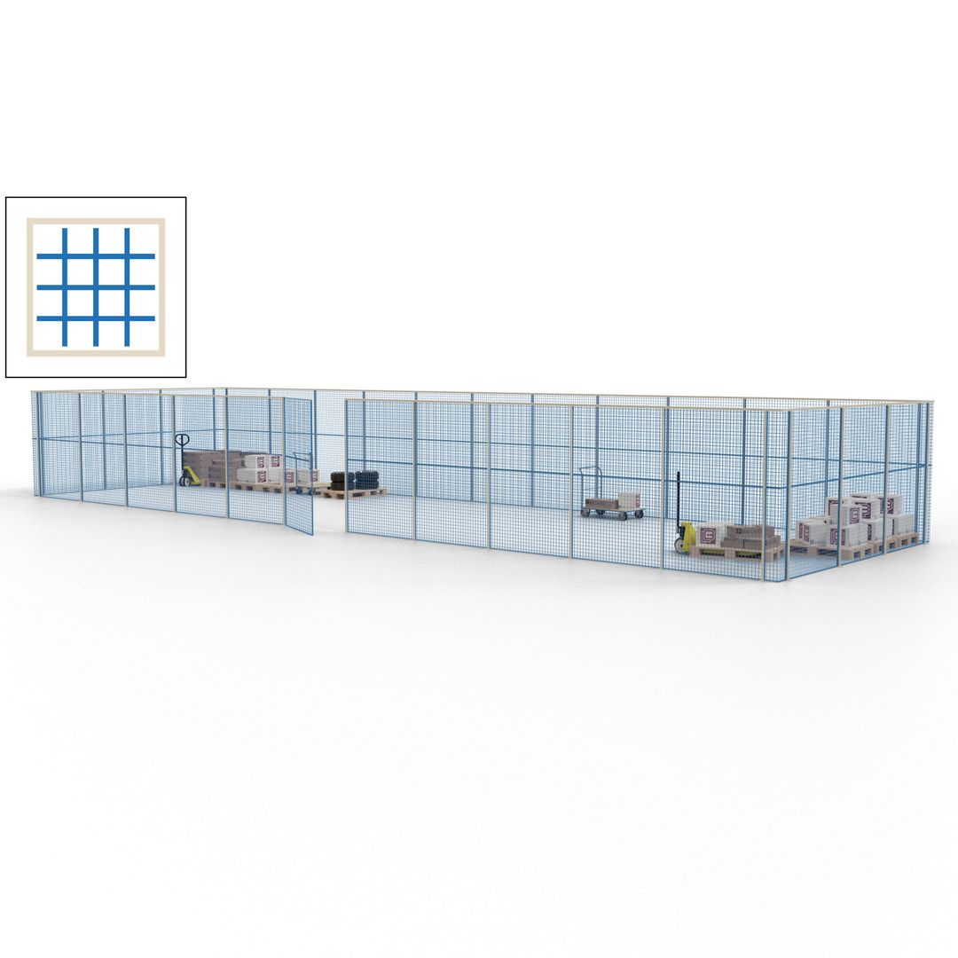 Maschinen Schutzgitter - Hallentrennwand - Sicherheitszaun - Tür - 42 m - 2.200 x 16.900 x 4.900 mm (HxBxT) - enzianblau