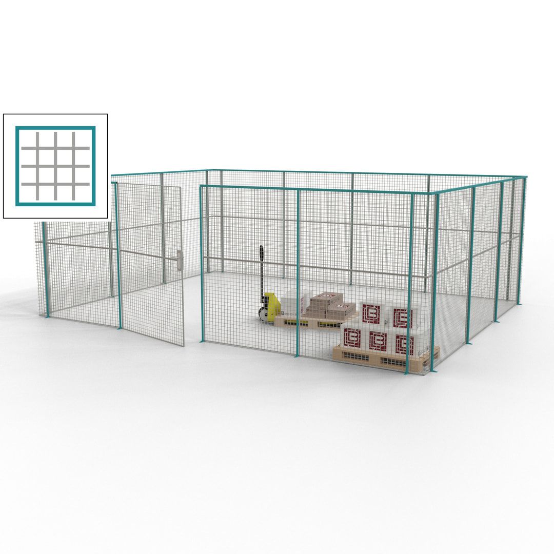 Maschinen Schutzgitter - Hallentrennwand - Sicherheitszaun - Tür - 21 m - 2.200 x 6.400 x 4.900 mm (HxBxT) - enzianblau