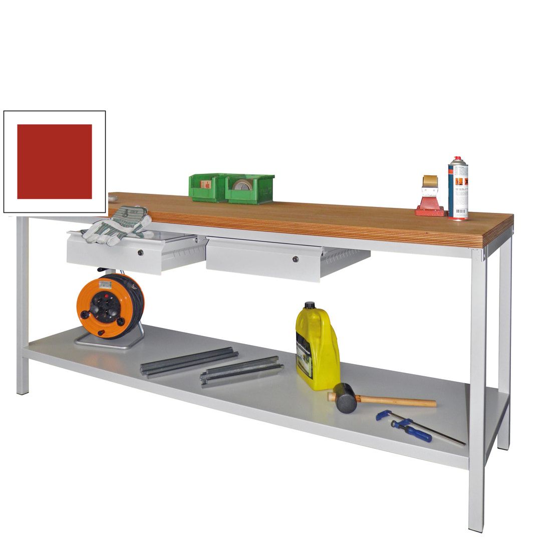 Werkbank mit Ablageboden - 2 Schubladen - 900 x 2.000 x 700 mm (HxBxT) - anthrazitgrau