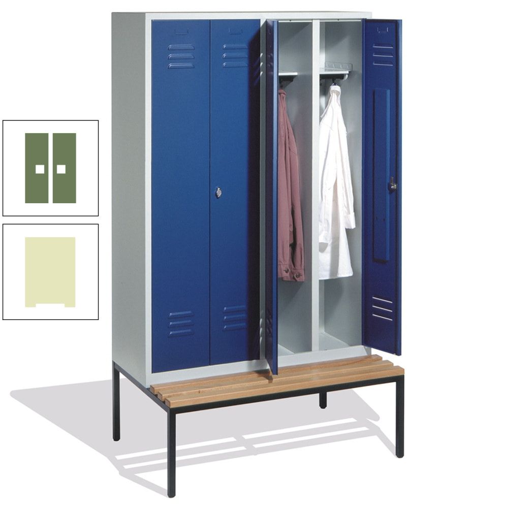 Doppel-Spindschrank, Buche Sitzbank untergebaut, 4 Abteile a 300 mm, Korpus lichtgrau, Tür anthrazitgrau, 2.090 x 1.190 x 815 mm (HxBxT)