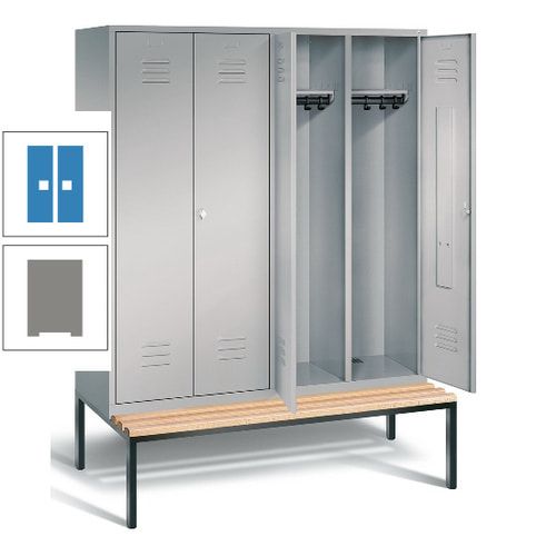 Doppel-Spindschrank, Buche Sitzbank untergebaut, 4 Abteile a 400 mm, Korpus lichtgrau, Tür anthrazitgrau, 2.090 x 1.590 x 815 mm (HxBxT)