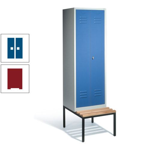 Doppel-Spindschrank, Buche Sitzbank untergebaut, 2 Abteile a 300 mm, Korpus lichtgrau, Tür anthrazitgrau, 2.090 x 610 x 815 mm (HxBxT)