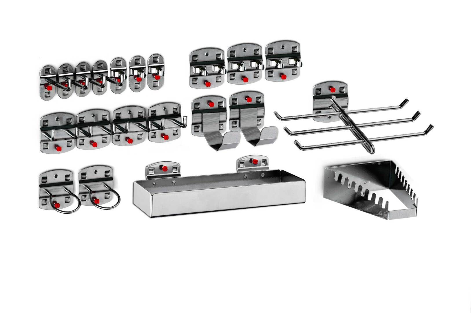 Werkzeughalterset, Hakenset, 21-teilig, für Lochplatten, Schraubsystem, Farbe Aluminium