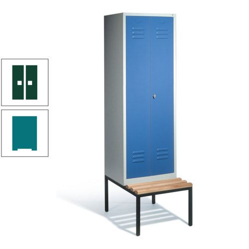 Doppel-Spindschrank, Buche Sitzbank untergebaut, 2 Abteile a 300 mm, Korpus lichtgrau, Tür anthrazitgrau, 2.090 x 610 x 815 mm (HxBxT)