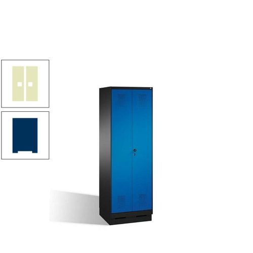 Doppel-Spind, Doppeltüren, Garderobenschrank mit Sockel, 2 Abteile a 300 mm, Korpus anthrazitgrau, Tür anthrazitgrau, 1.800 x 600 x 500 mm (HxBxT)