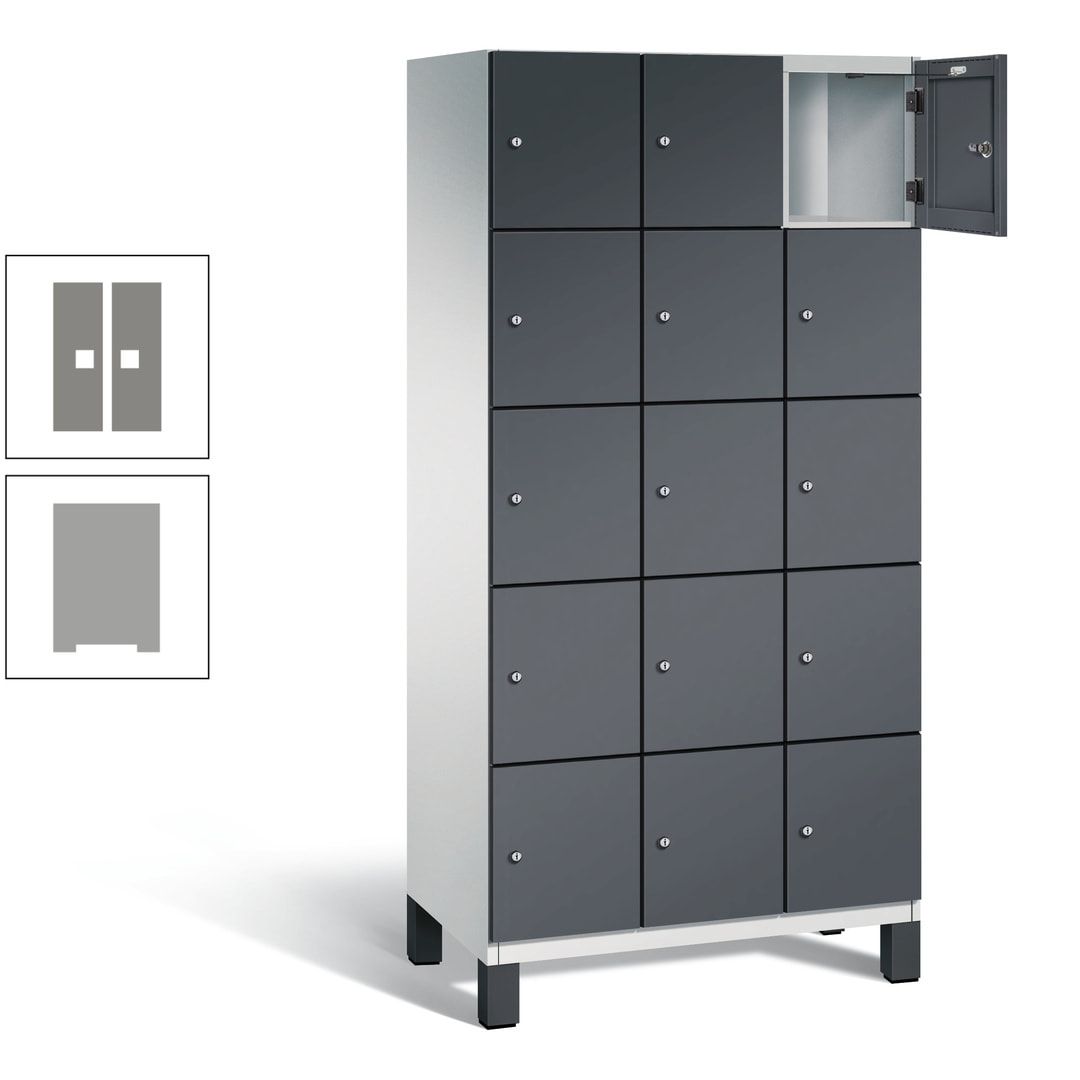 Fächerschrank, Stahlschrank, 15 Fächer, Türöffnungsbegrenzer, Füße, 1.980 x 900 x 525 mm (HxBxT), Korpus anthrazitgrau, Front anthrazitgrau