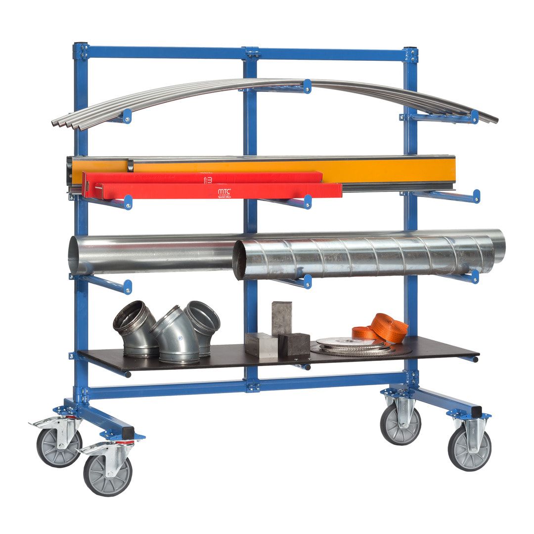 Fetra - Doppelseitiger Tragarmwagen - 10 Ebenen mit Abrollsicherung + PVC - (HxBxT) 1.807 x 1.400 x 800 mm - Traglast 500 kg