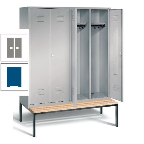 Doppel-Spindschrank, Buche Sitzbank untergebaut, 4 Abteile a 400 mm, Korpus lichtgrau, Tür anthrazitgrau, 2.090 x 1.590 x 815 mm (HxBxT)