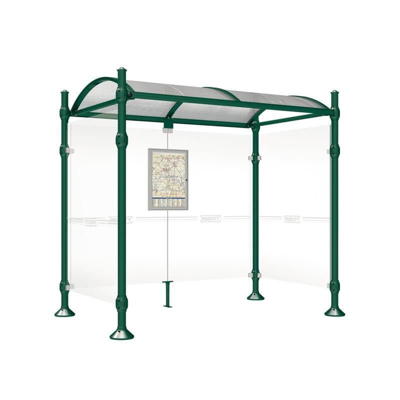 Buswartehalle, Unterstand, 2 Seitenwände, Kopf gebürsteter Edelstahl, ESG, Fahrplanschaukasten, 2.500 x 2.500 x 1.600 mm (HxBxT), Farbe enzianblau