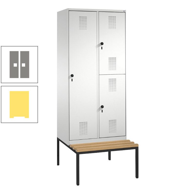 Garderobenschrank, Spind ein- und doppelstöckig Sitzbank, 2 Abteile, 3 Fächer, 2.090 x 800 x 500 mm (HxBxT), Front anthrazitgrau, Korpus anthrazitgrau