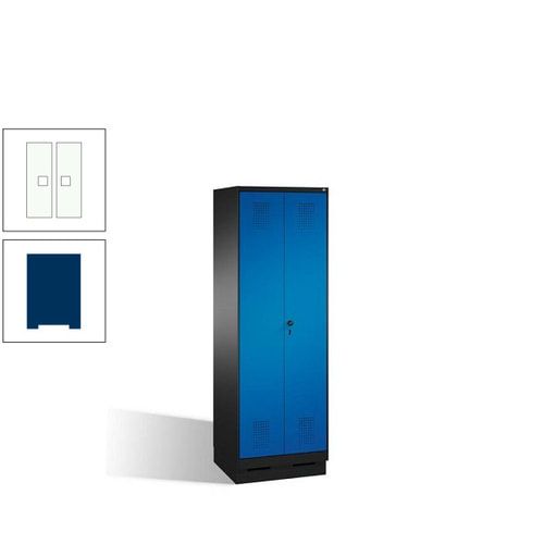 Doppel-Spind, Doppeltüren, Garderobenschrank mit Sockel, 2 Abteile a 300 mm, Korpus anthrazitgrau, Tür anthrazitgrau, 1.800 x 600 x 500 mm (HxBxT)