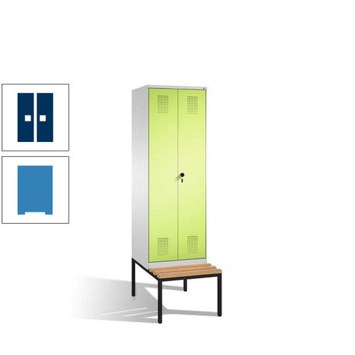 Doppel-Spind, Garderobenschrank, Buche Sitzbank untergebaut, 2 Abteile a 300 mm, Korpus anthrazitgrau, Tür anthrazitgrau, 2.090 x 600 x 815 mm (HxBxT)