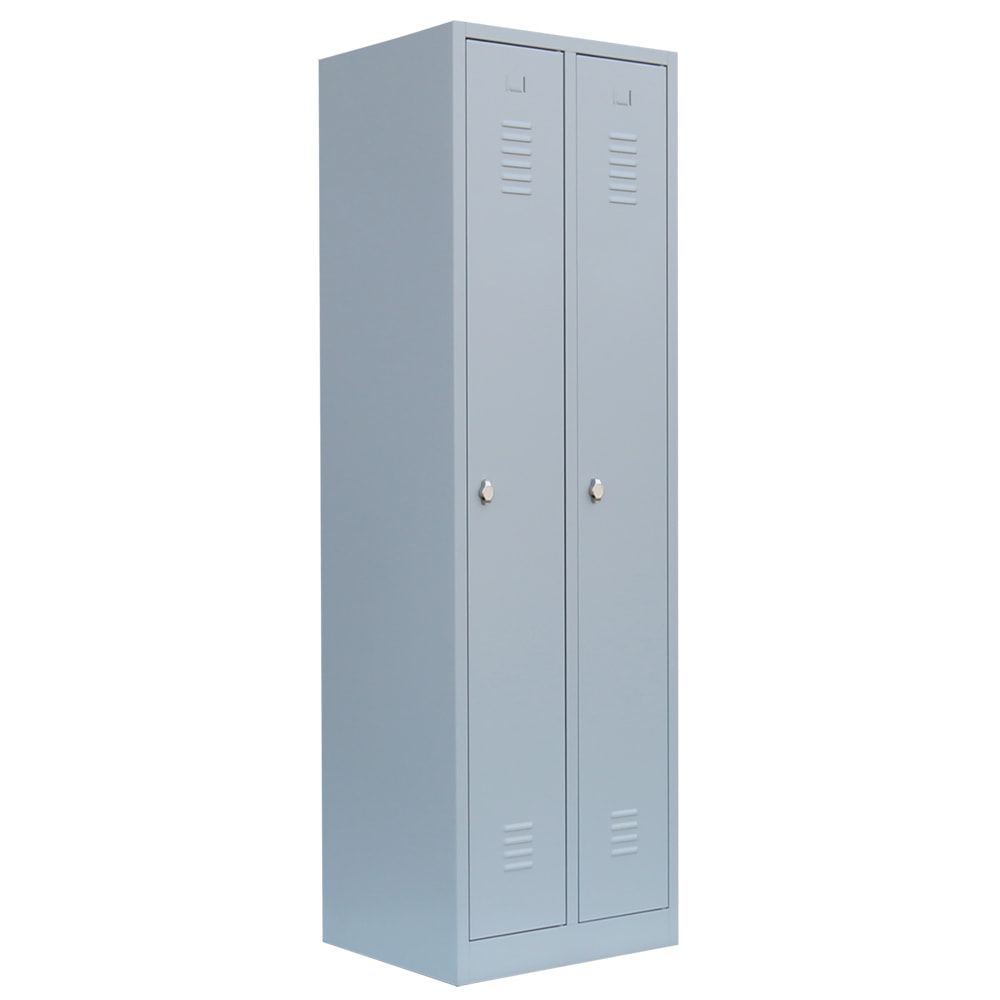 Garderobenschrank, Garderobenspind, 2 Abteile, 1.800 x 500 x 500 mm (HxBxT), Korpusfarbe: lichtgrau, Frontfarbe: enzianblau