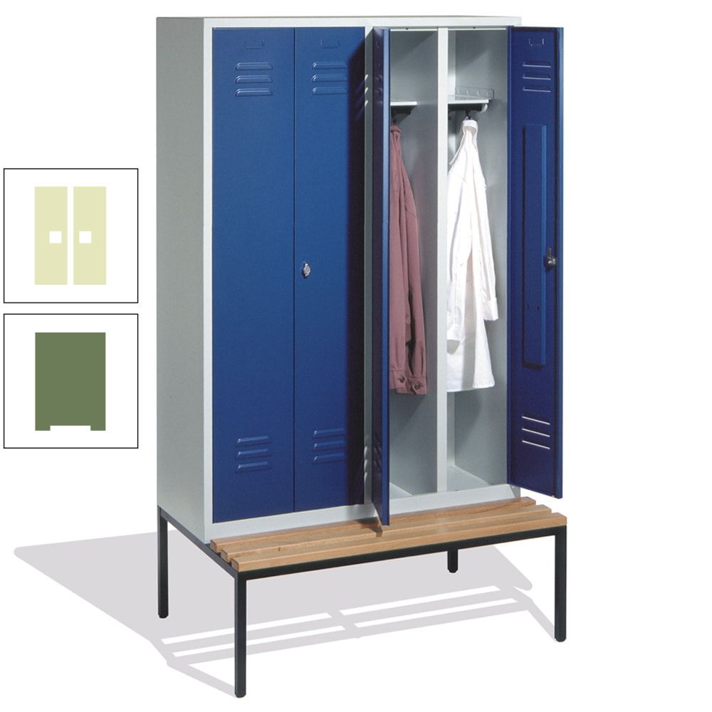Doppel-Spindschrank, Buche Sitzbank untergebaut, 4 Abteile a 300 mm, Korpus lichtgrau, Tür anthrazitgrau, 2.090 x 1.190 x 815 mm (HxBxT)