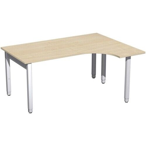 Eckschreibtisch, Ecke rechts, Füße einseitig verkürzt, 4-Fuß Quadrat Pro, höhenverstellbar, 680-800 x 1.600 x 1.200 mm (HxBxT), Dekor Ahorn