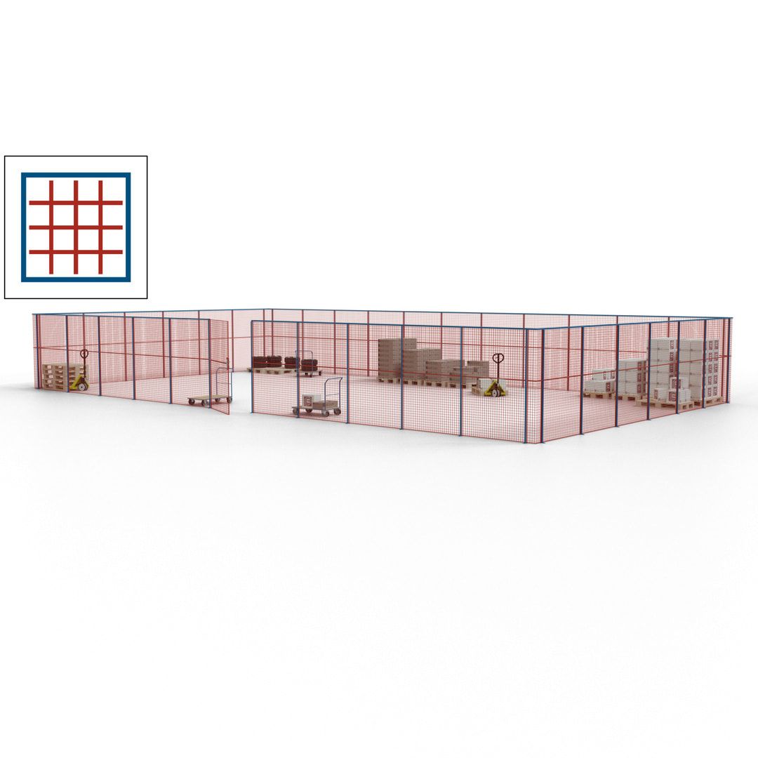 Maschinen Schutzgitter - Hallentrennwand - Sicherheitszaun - Tür - 51 m - 2.200 x 16.900 x 9.400 mm (HxBxT) - enzianblau