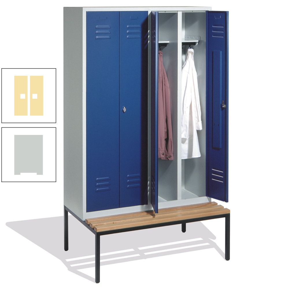 Doppel-Spindschrank, Buche Sitzbank untergebaut, 4 Abteile a 300 mm, Korpus lichtgrau, Tür anthrazitgrau, 2.090 x 1.190 x 815 mm (HxBxT)