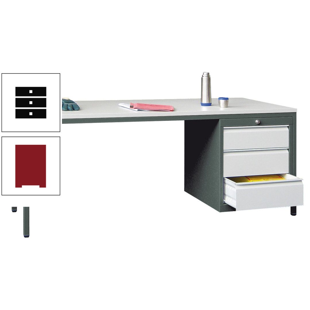 Meisterschreibtisch - 3 Schubladen 150 / 175 mm - 720 x 1.700 x 800 mm (HxBxT) - anthrazitgrau