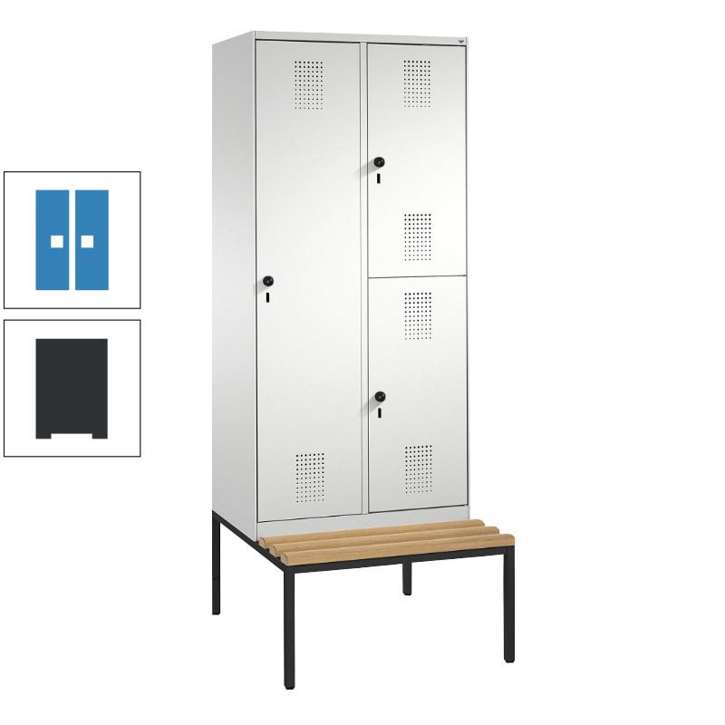 Garderobenschrank, Spind ein- und doppelstöckig Sitzbank, 2 Abteile, 3 Fächer, 2.090 x 800 x 500 mm (HxBxT), Front anthrazitgrau, Korpus anthrazitgrau