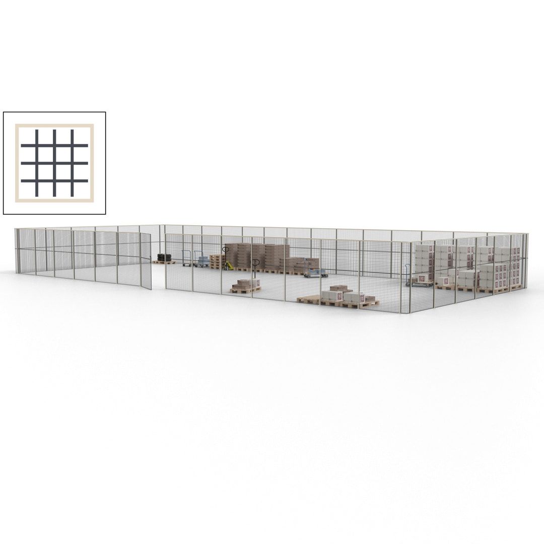 Maschinen Schutzgitter - Hallentrennwand - Sicherheitszaun - Tür - 60 m - 2.200 x 21.400 x 9.400 mm (HxBxT) - enzianblau