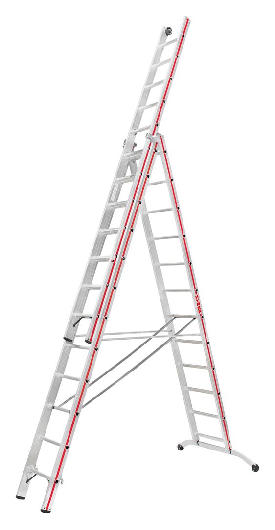 Aluminium-Allzweckleiter - dreiteilig - max. Länge 4.110 mm - gebogene Traverse - Aluleiter - Hymer