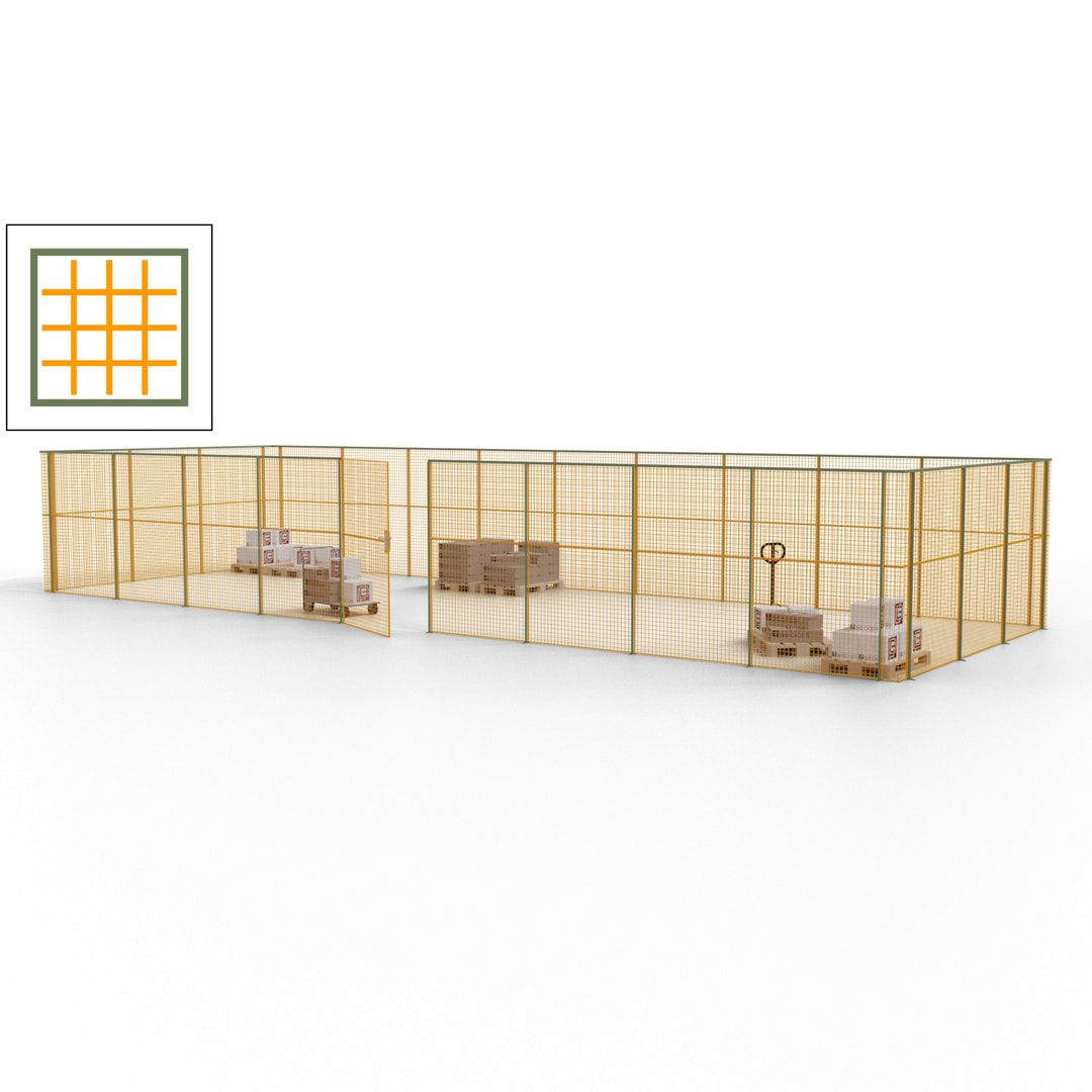 Maschinen Schutzgitter - Hallentrennwand - Sicherheitszaun - Tür - 36 m - 2.200 x 13.900 x 4.900 mm (HxBxT) - enzianblau