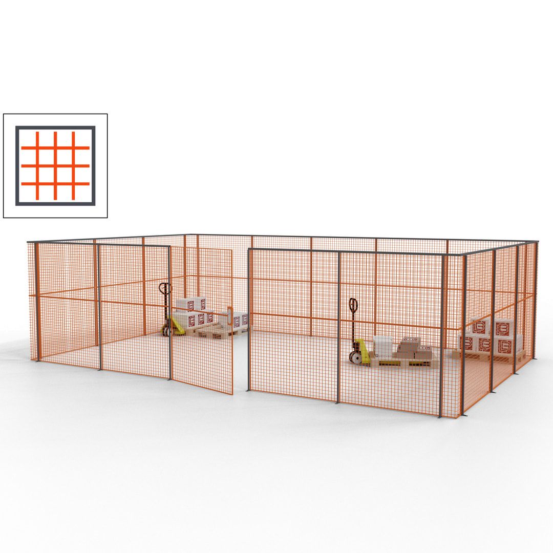 Maschinen Schutzgitter - Hallentrennwand - Sicherheitszaun - Tür - 22 m - 2.200 x 7.900 x 4.900 mm (HxBxT) - enzianblau