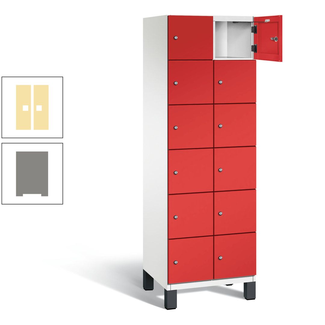 Fächerschrank, Stahlschrank, 12 Fächer, Türöffnungsbegrenzer, Füße, 1.980 x 600 x 525 mm (HxBxT), Korpus anthrazitgrau, Front anthrazitgrau