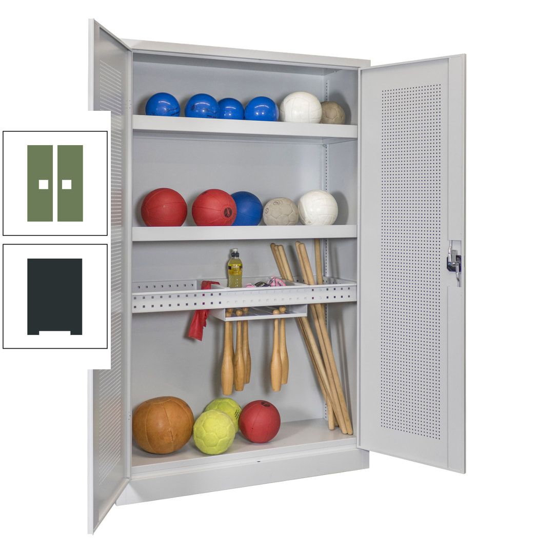 Sportschrank - Lochfeldtüren - Variante 2 - 1.950x1.200x500 mm (HxBxT) - anthrazitgrau