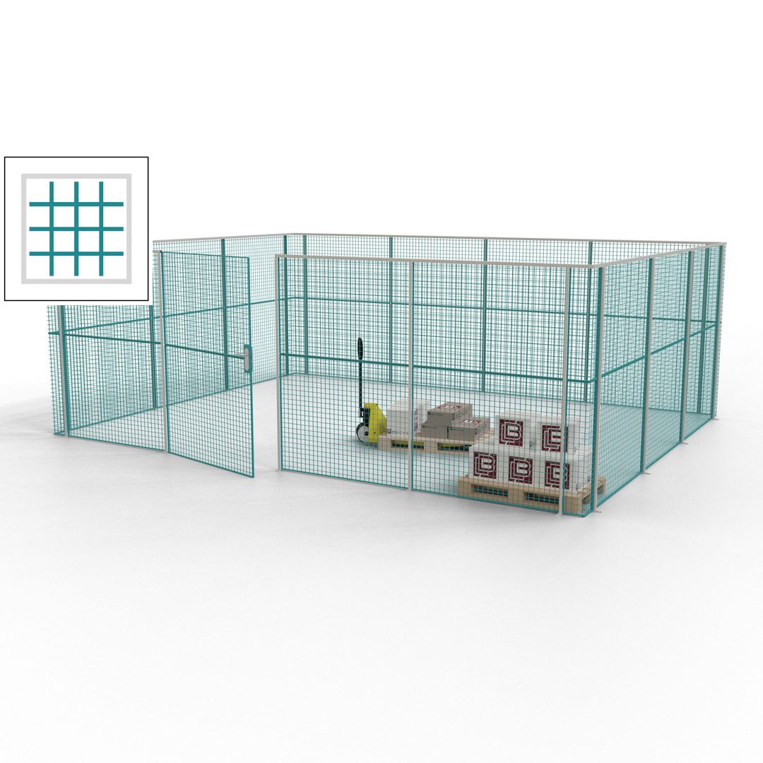 Maschinen Schutzgitter - Hallentrennwand - Sicherheitszaun - Tür - 21 m - 2.200 x 6.400 x 4.900 mm (HxBxT) - enzianblau