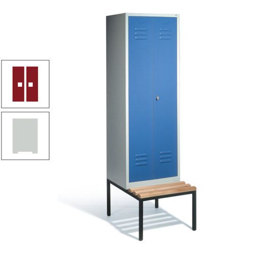 Doppel-Spindschrank, Buche Sitzbank untergebaut, 2 Abteile a 300 mm, Korpus lichtgrau, Tür anthrazitgrau, 2.090 x 610 x 815 mm (HxBxT)