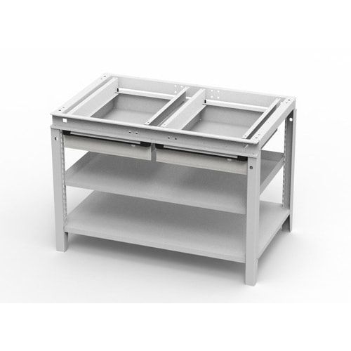 OTTOKIND Werkbank - bündige Arbeitsplatte - 850 x 1.150 x 750 mm (HxBxT) - 2 Schubladen - 2 Ablageböden - lichtgrau