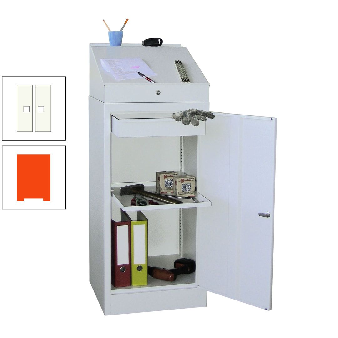 Stehpult mit Schrank - Vollblechtür - Zylinderschloss - 1 Einlegeboden, 1 Schublade - 1.270x500x500 mm (HxBxT) - anthrazitgrau