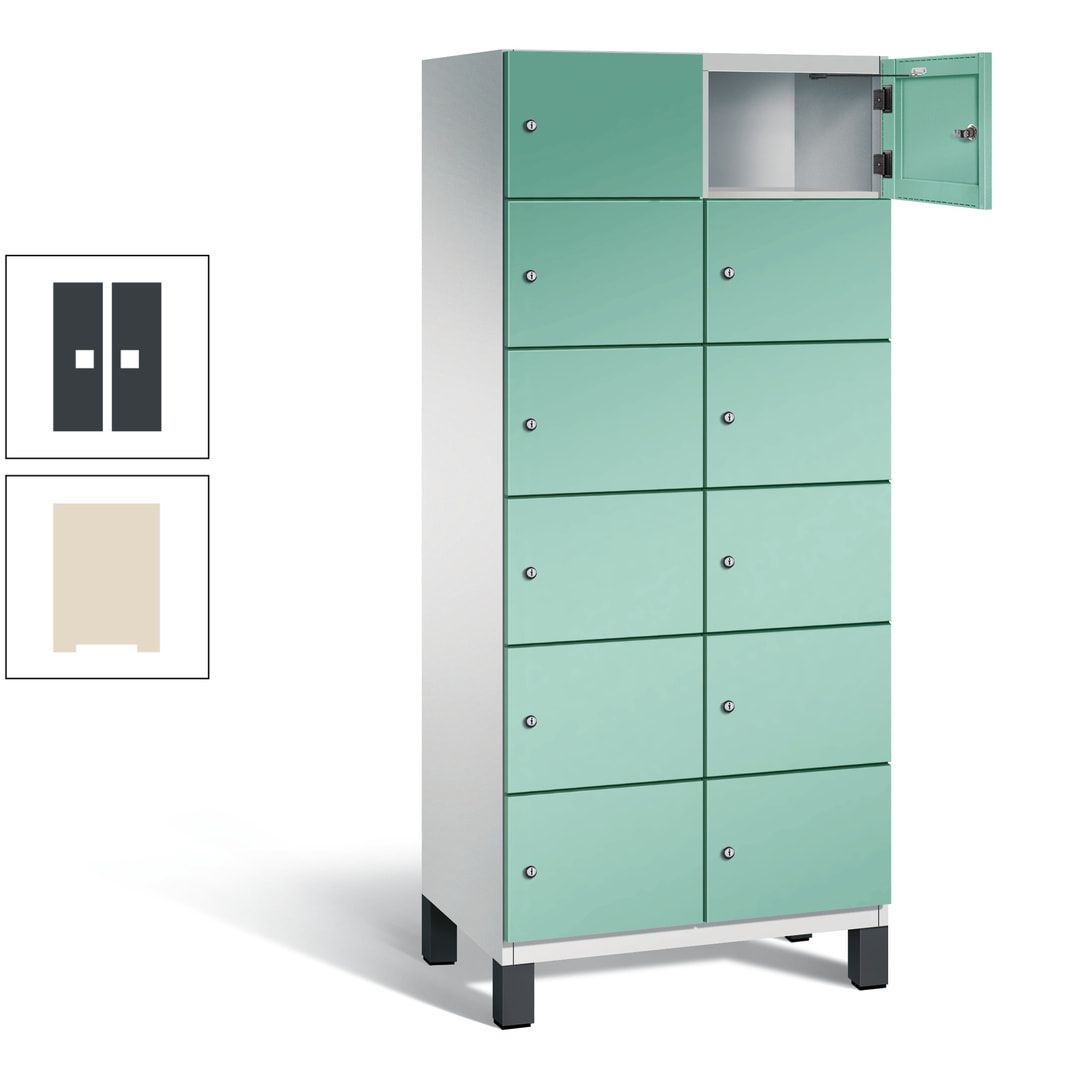 Fächerschrank, Stahlschrank, 12 Fächer, Türöffnungsbegrenzer, Füße, 1.980 x 800 x 525 mm (HxBxT), Korpus anthrazitgrau, Front anthrazitgrau