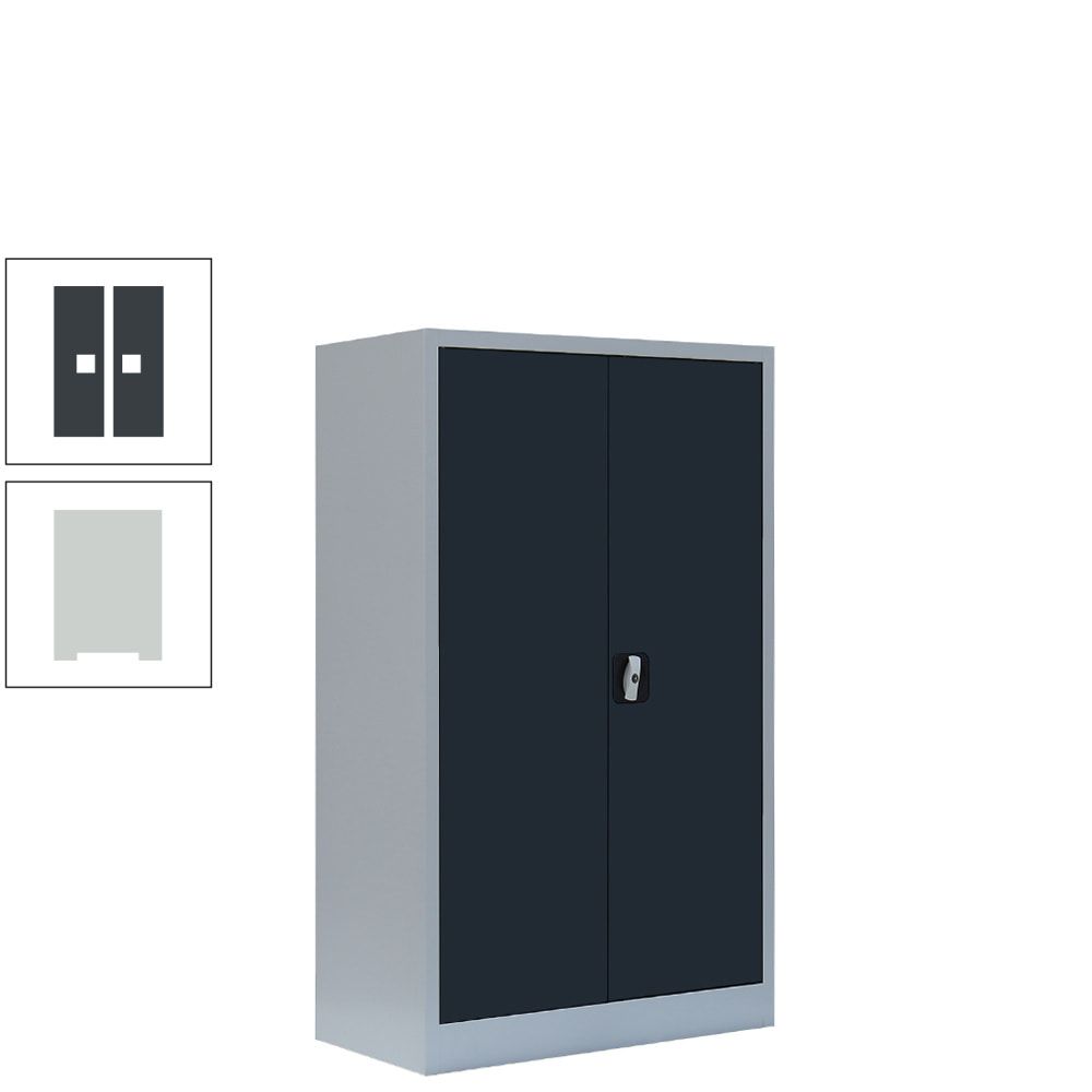 Aktenschrank, Büroschrank, abschließbar, Flügeltüren, 2 Fachböden, 1.200 x 800 x 383 mm (HxBxT), Stahl, Korpus und Türen in lichtgrau